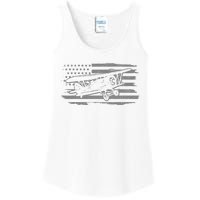 Airplane Pilot Vintage Patriotic Flag Biplane Plane Aviation Ladies Essential Tank