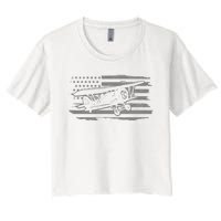 Airplane Pilot Vintage Patriotic Flag Biplane Plane Aviation Women's Crop Top Tee