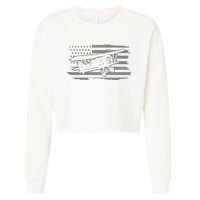 Airplane Pilot Vintage Patriotic Flag Biplane Plane Aviation Cropped Pullover Crew