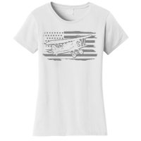 Airplane Pilot Vintage Patriotic Flag Biplane Plane Aviation Women's T-Shirt