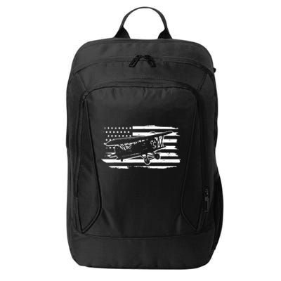 Airplane Pilot Vintage Patriotic Flag Biplane Plane Aviation City Backpack