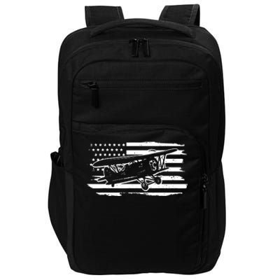 Airplane Pilot Vintage Patriotic Flag Biplane Plane Aviation Impact Tech Backpack