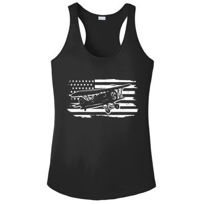 Airplane Pilot Vintage Patriotic Flag Biplane Plane Aviation Ladies PosiCharge Competitor Racerback Tank