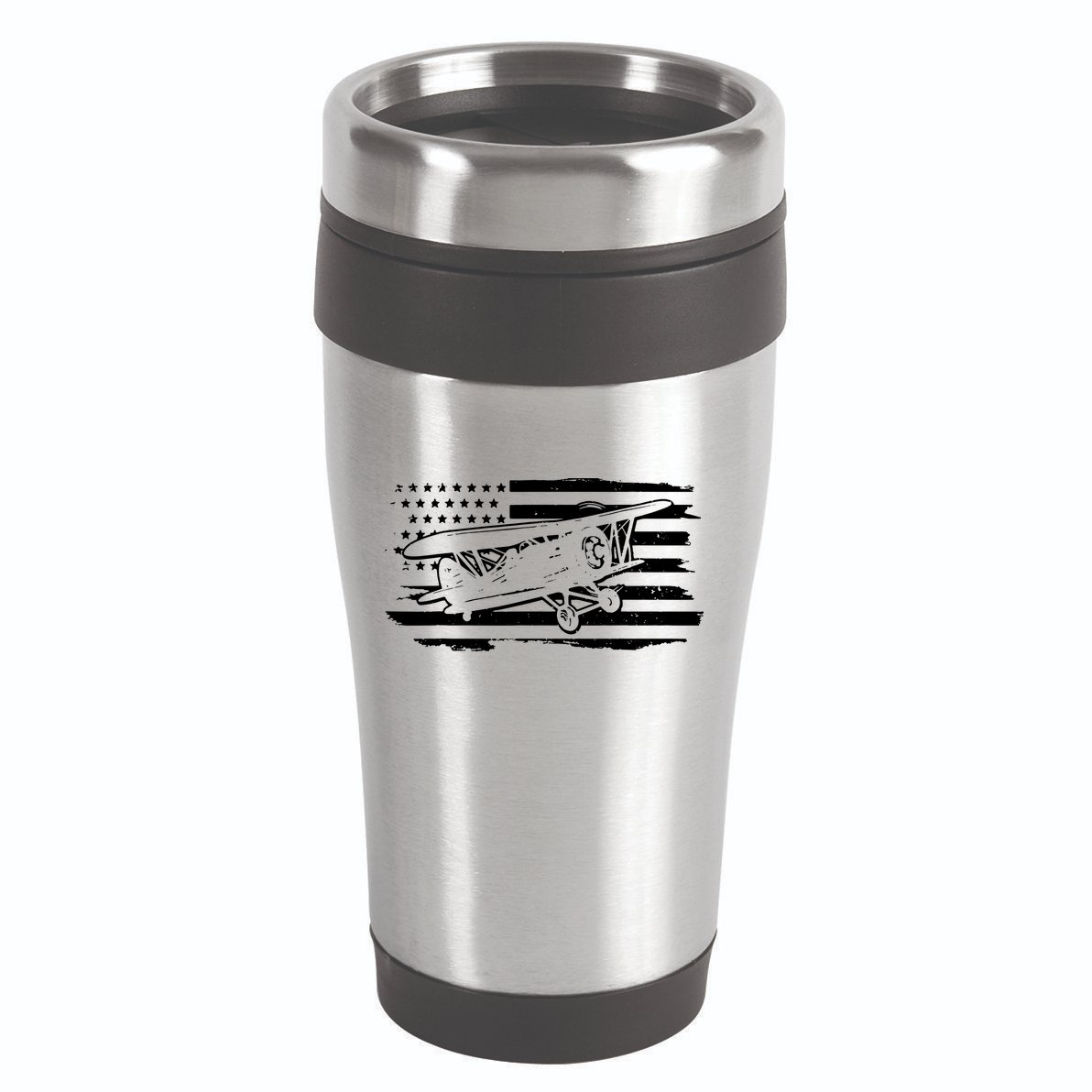 Airplane Pilot Vintage Patriotic Flag Biplane Plane Aviation 16oz Travel Tumbler