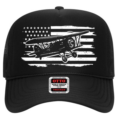 Airplane Pilot Vintage Patriotic Flag Biplane Plane Aviation Trucker Hat
