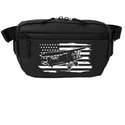 Airplane Pilot Vintage Patriotic Flag Biplane Plane Aviation Crossbody Pack