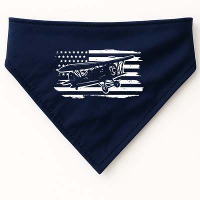 Airplane Pilot Vintage Patriotic Flag Biplane Plane Aviation USA-Made Doggie Bandana