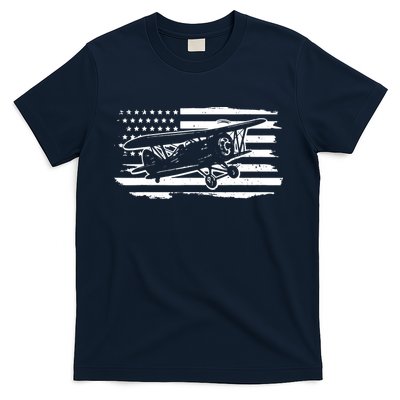 Airplane Pilot Vintage Patriotic Flag Biplane Plane Aviation T-Shirt