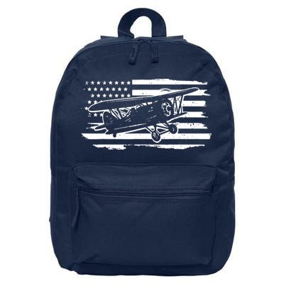 Airplane Pilot Vintage Patriotic Flag Biplane Plane Aviation 16 in Basic Backpack