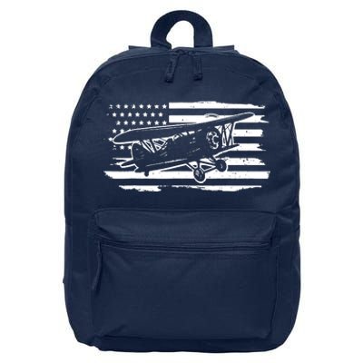 Airplane Pilot Vintage Patriotic Flag Biplane Plane Aviation 16 in Basic Backpack