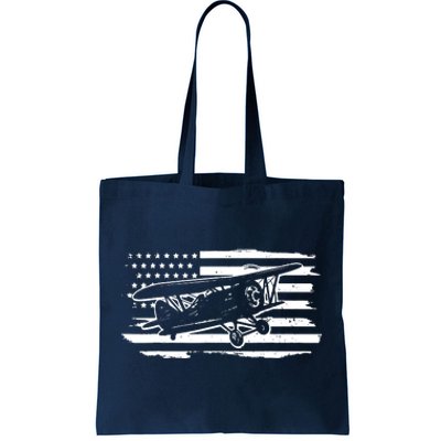 Airplane Pilot Vintage Patriotic Flag Biplane Plane Aviation Tote Bag