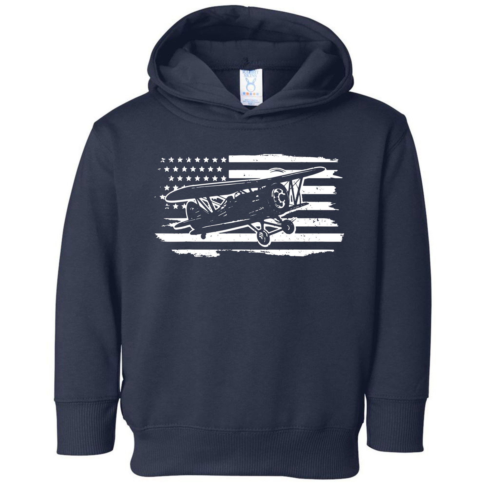 Airplane Pilot Vintage Patriotic Flag Biplane Plane Aviation Toddler Hoodie
