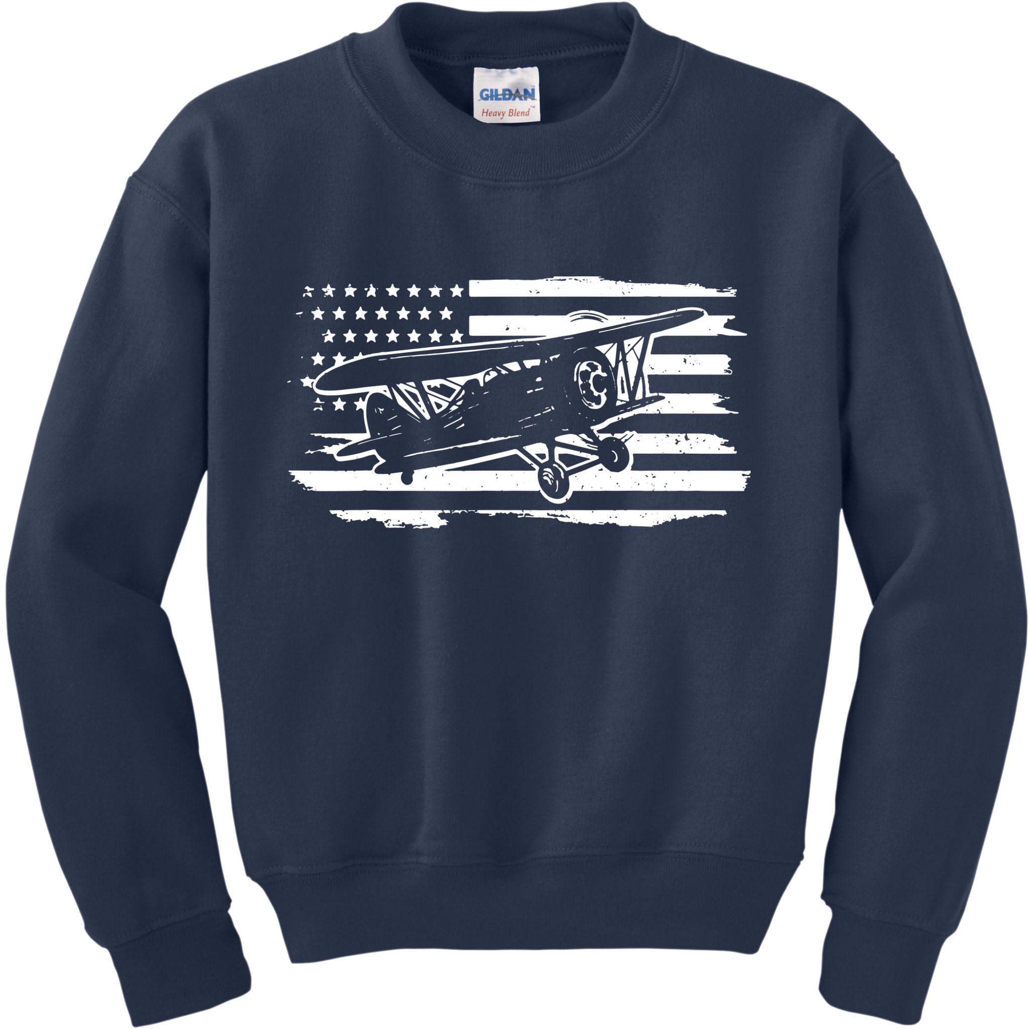 Airplane Pilot Vintage Patriotic Flag Biplane Plane Aviation Kids Sweatshirt