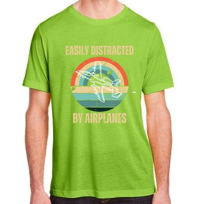 Airplane Pilot Vintage Retro Easily Distracted By Airplanes Cool Gift Adult ChromaSoft Performance T-Shirt