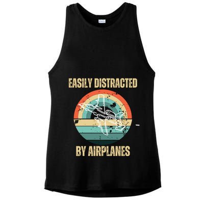 Airplane Pilot Vintage Retro Easily Distracted By Airplanes Cool Gift Ladies PosiCharge Tri-Blend Wicking Tank