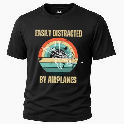 Airplane Pilot Vintage Retro Easily Distracted By Airplanes Cool Gift Performance Shirt