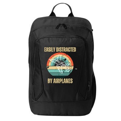 Airplane Pilot Vintage Retro Easily Distracted By Airplanes Cool Gift City Backpack