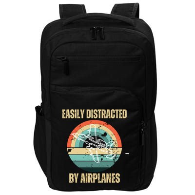 Airplane Pilot Vintage Retro Easily Distracted By Airplanes Cool Gift Impact Tech Backpack