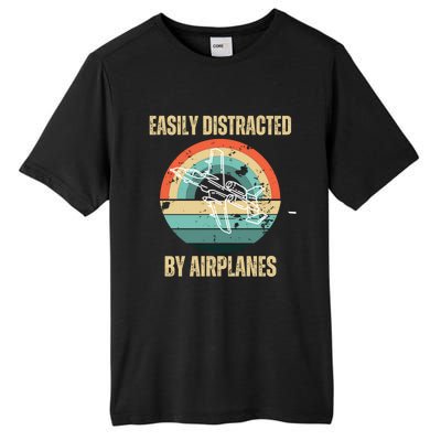 Airplane Pilot Vintage Retro Easily Distracted By Airplanes Cool Gift Tall Fusion ChromaSoft Performance T-Shirt