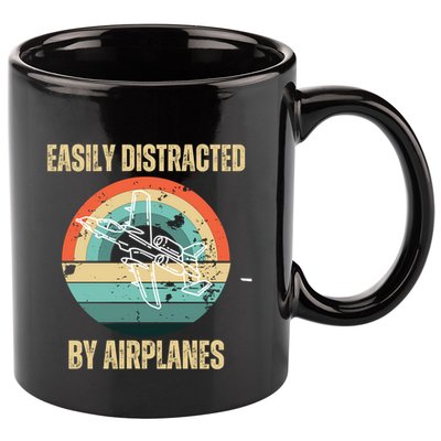 Airplane Pilot Vintage Retro Easily Distracted By Airplanes Cool Gift 11oz C Handle Ceramic Mug
