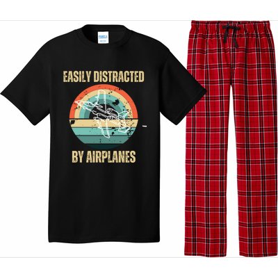 Airplane Pilot Vintage Retro Easily Distracted By Airplanes Cool Gift Pajama Set