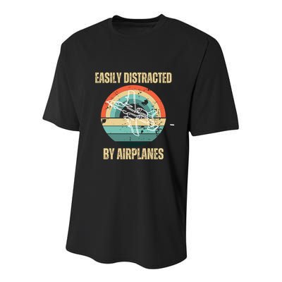 Airplane Pilot Vintage Retro Easily Distracted By Airplanes Cool Gift Youth Performance Sprint T-Shirt