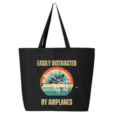 Airplane Pilot Vintage Retro Easily Distracted By Airplanes Cool Gift 25L Jumbo Tote