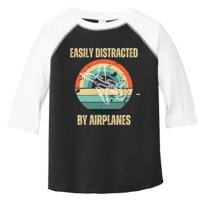 Airplane Pilot Vintage Retro Easily Distracted By Airplanes Cool Gift Toddler Fine Jersey T-Shirt