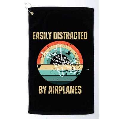 Airplane Pilot Vintage Retro Easily Distracted By Airplanes Cool Gift Golf Towel