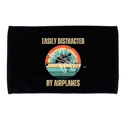 Airplane Pilot Vintage Retro Easily Distracted By Airplanes Cool Gift Microfiber Hand Towel