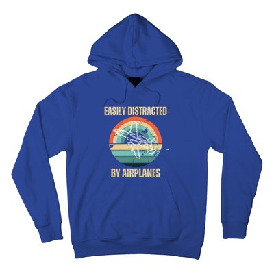 Airplane Pilot Vintage Retro Easily Distracted By Airplanes Cool Gift Hoodie