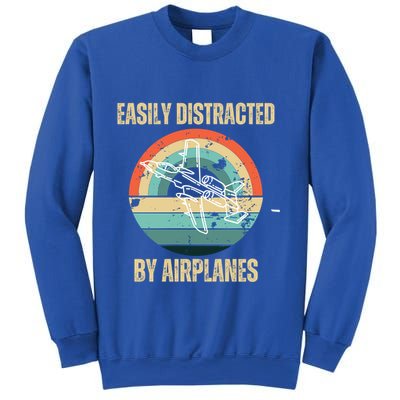 Airplane Pilot Vintage Retro Easily Distracted By Airplanes Cool Gift Sweatshirt