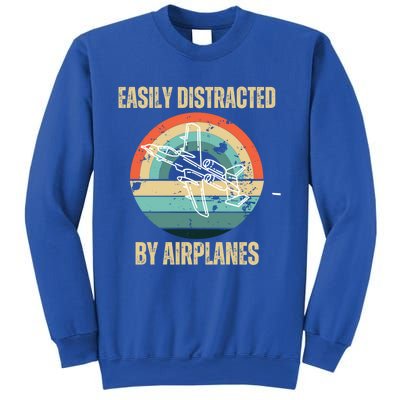 Airplane Pilot Vintage Retro Easily Distracted By Airplanes Cool Gift Sweatshirt