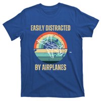 Airplane Pilot Vintage Retro Easily Distracted By Airplanes Cool Gift T-Shirt