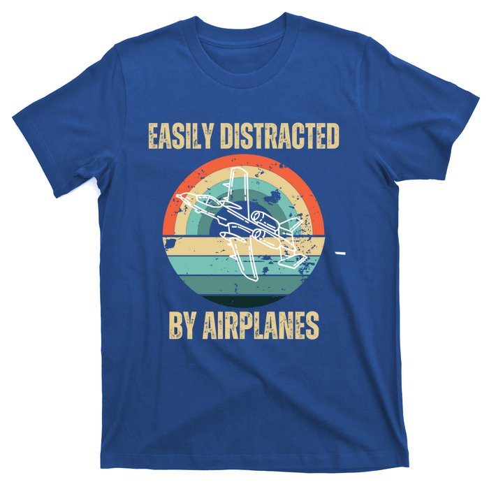 Airplane Pilot Vintage Retro Easily Distracted By Airplanes Cool Gift T-Shirt