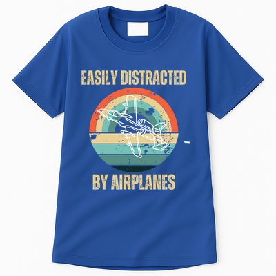 Airplane Pilot Vintage Retro Easily Distracted By Airplanes Cool Gift Tall T-Shirt
