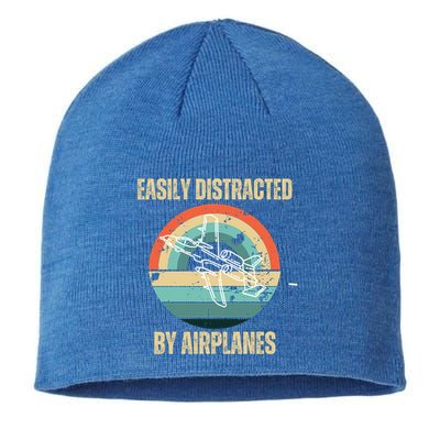 Airplane Pilot Vintage Retro Easily Distracted By Airplanes Cool Gift Sustainable Beanie