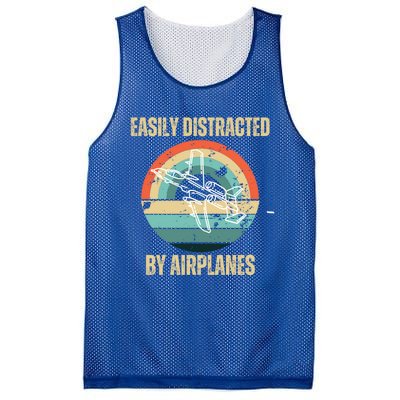 Airplane Pilot Vintage Retro Easily Distracted By Airplanes Cool Gift Mesh Reversible Basketball Jersey Tank