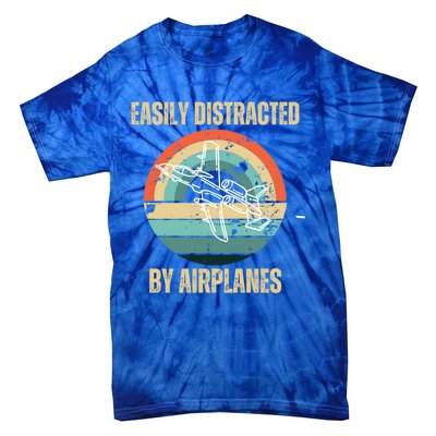 Airplane Pilot Vintage Retro Easily Distracted By Airplanes Cool Gift Tie-Dye T-Shirt