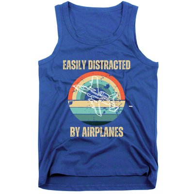Airplane Pilot Vintage Retro Easily Distracted By Airplanes Cool Gift Tank Top