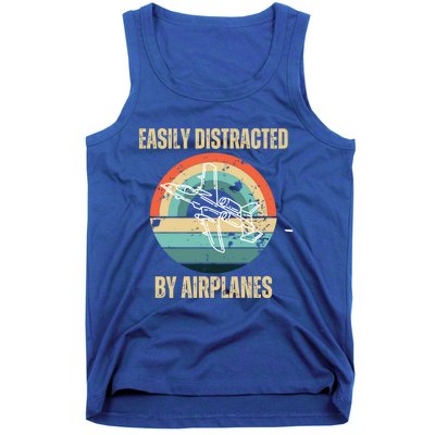 Airplane Pilot Vintage Retro Easily Distracted By Airplanes Cool Gift Tank Top