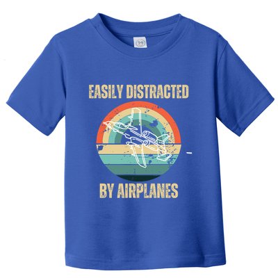 Airplane Pilot Vintage Retro Easily Distracted By Airplanes Cool Gift Toddler T-Shirt