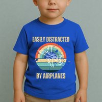 Airplane Pilot Vintage Retro Easily Distracted By Airplanes Cool Gift Toddler T-Shirt