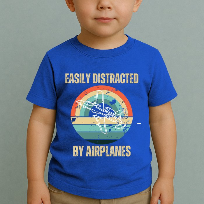 Airplane Pilot Vintage Retro Easily Distracted By Airplanes Cool Gift Toddler T-Shirt