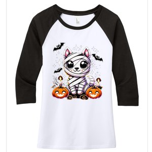 Adorable Puppy Wrapped Mummy Halloween Cute Dog Women's Tri-Blend 3/4-Sleeve Raglan Shirt