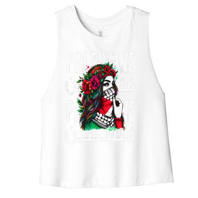 A Palestinian  Wearing A Palestinian Bandana Palestine Women's Racerback Cropped Tank