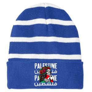 A Palestinian Wearing A Palestinian Bandana Palestine Striped Beanie with Solid Band