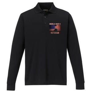 American Patriot WWII Veteran Military World War 2 Veteran Performance Long Sleeve Polo