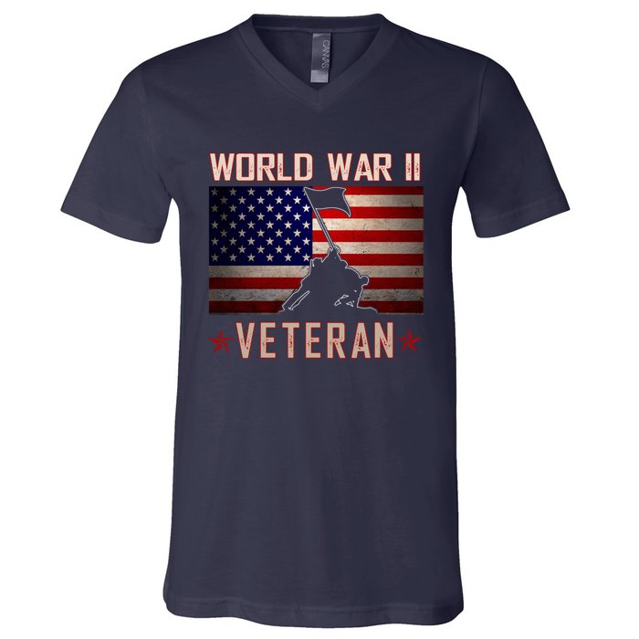 American Patriot WWII Veteran Military World War 2 Veteran V-Neck T-Shirt