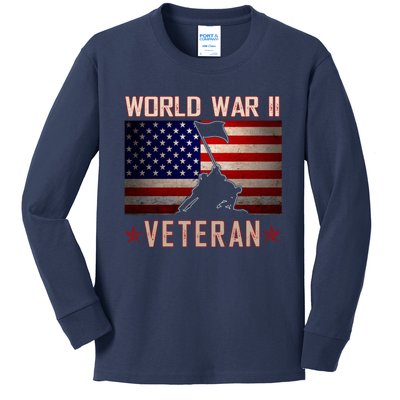 American Patriot WWII Veteran Military World War 2 Veteran Kids Long Sleeve Shirt